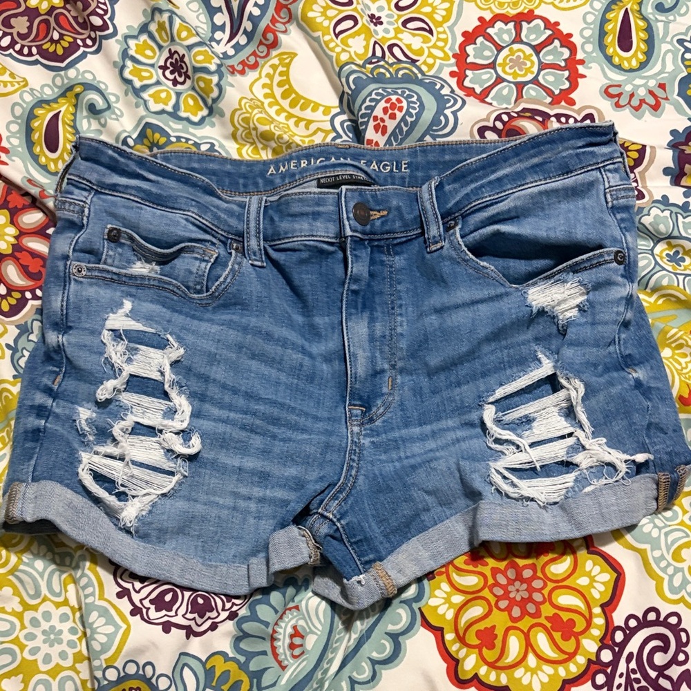 American Eagle Outfitters Women's Light Blue Ripped Jean Shorts